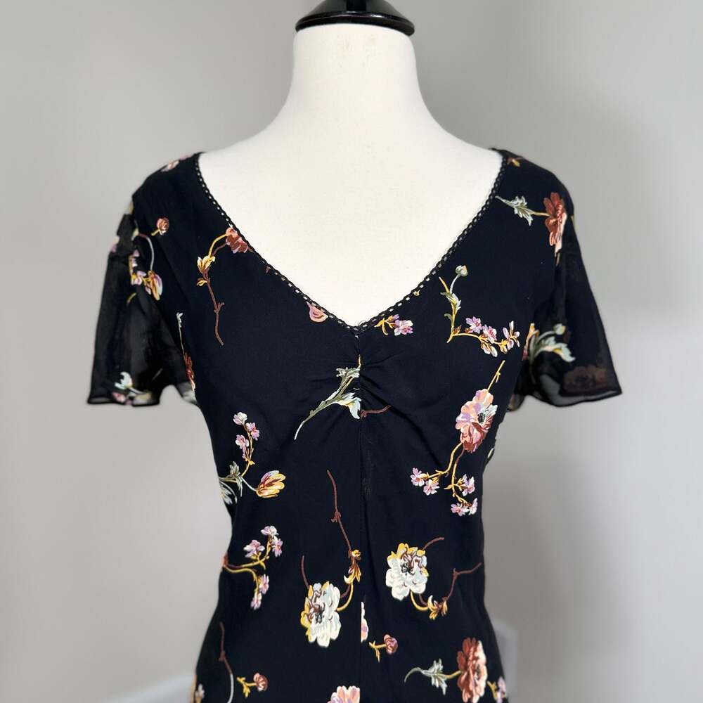 VTG Talbots Black Floral Babydoll Maxi Dress Whimsigoth Y2K 12 - Picture 9 of 11